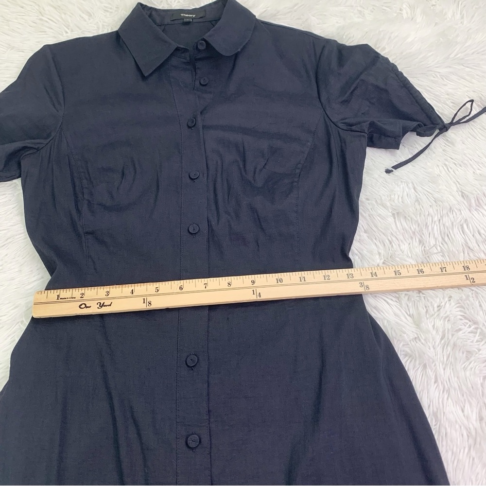 Theory short sleeve linen blend shirt Dress‎ in black button front - Picture 5 of 14